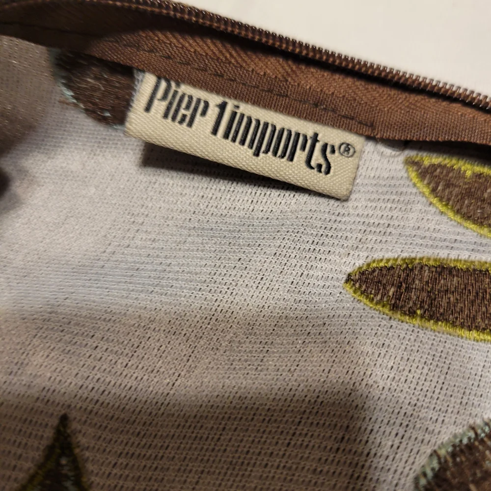 Pier 1 Brown Floral Accent Embroidered Pillow Case 17 1/2 X 17 1/2 inches